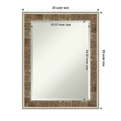 Farmhouse Brown Narrow Beveled Wood Bathroom Wall Mirror