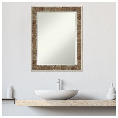 Farmhouse Brown Narrow Beveled Wood Bathroom Wall Mirror