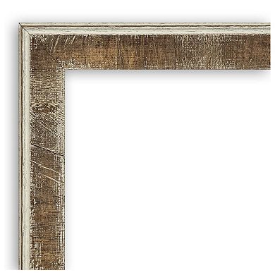 Farmhouse Brown Narrow Beveled Wood Bathroom Wall Mirror
