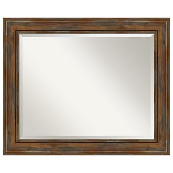 Alexandria Rustic Brown Beveled Wood Bathroom Wall Mirror
