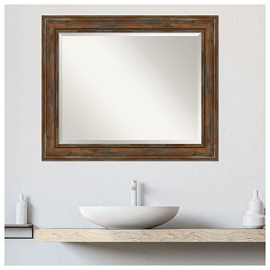 Alexandria Rustic Brown Beveled Wood Bathroom Wall Mirror
