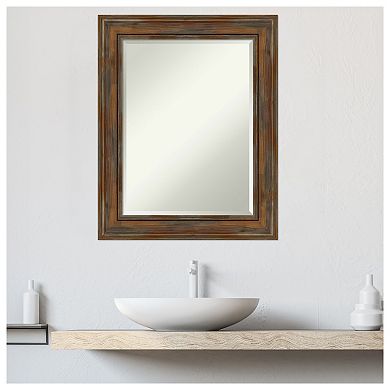 Alexandria Rustic Brown Beveled Wood Bathroom Wall Mirror