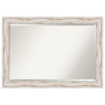 Alexandria White Wash Beveled Wood Bathroom Wall Mirror