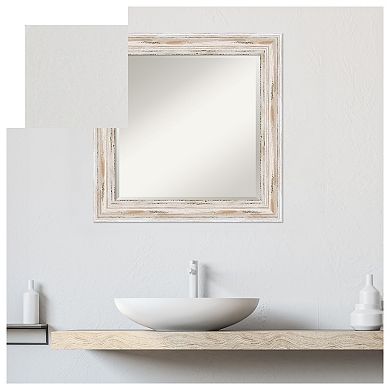 Alexandria White Wash Beveled Wood Bathroom Wall Mirror