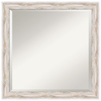 Alexandria White Wash Narrow Beveled Wood Bathroom Wall Mirror
