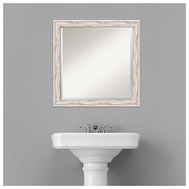 Alexandria White Wash Narrow Beveled Wood Bathroom Wall Mirror