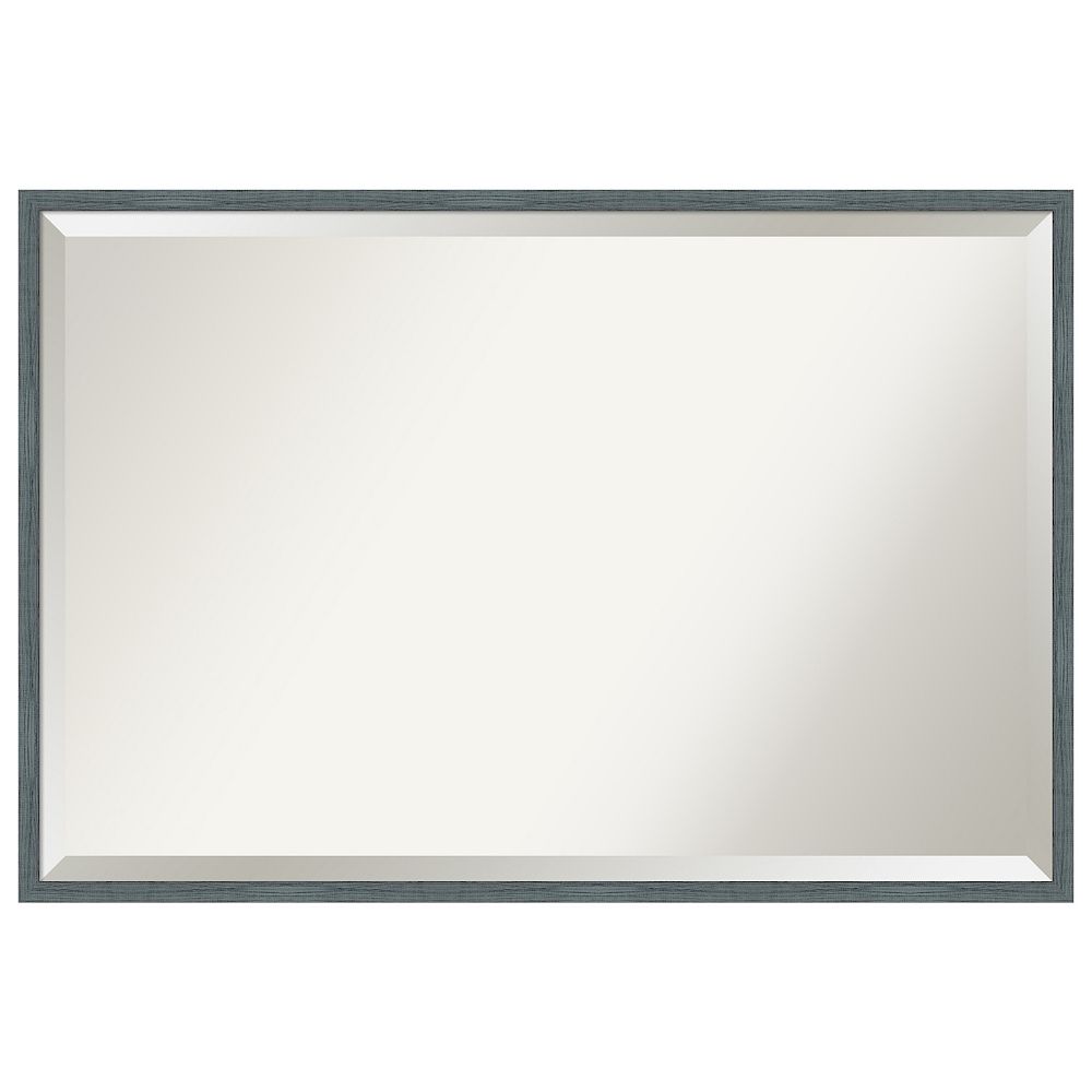 Dixie Blue Grey Rustic Narrow Beveled Wood Bathroom Wall Mirror