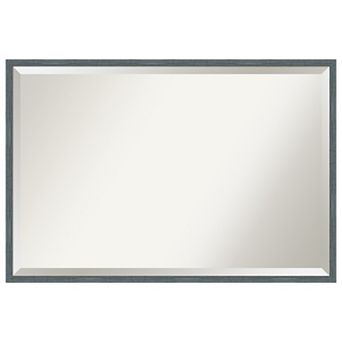 Dixie Blue Grey Rustic Narrow Beveled Wood Bathroom Wall Mirror