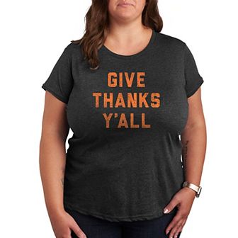 Plus Size Give Thanks Yall Distressed Grapic Tee