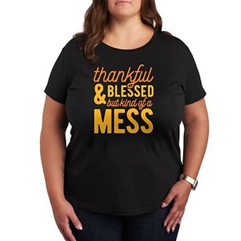 Plus Size Thankful And Blessed Graphic Tee