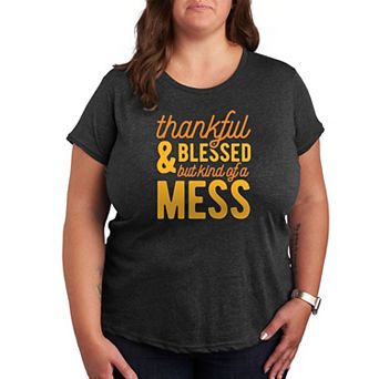 Plus Size Thankful And Blessed Graphic Tee