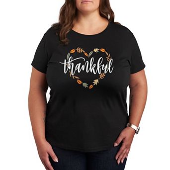 Plus Size Thankful Leaf Heart Graphic Tee