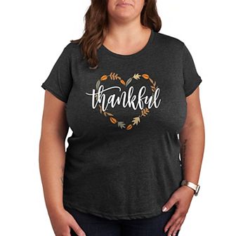 Plus Size Thankful Leaf Heart Graphic Tee