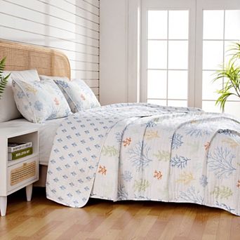 Madelinen® Coastal Pastel Coral Reversible Quilt Set with Shams