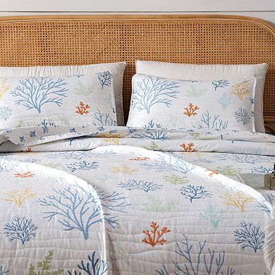 Madelinen® Coastal Pastel Coral Reversible Quilt Set with Shams