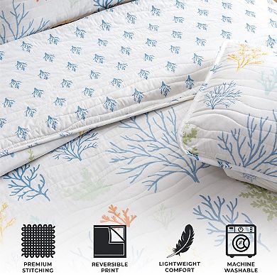Madelinen® Coastal Pastel Coral Reversible Quilt Set with Shams