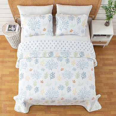 Madelinen® Coastal Pastel Coral Reversible Quilt Set with Shams