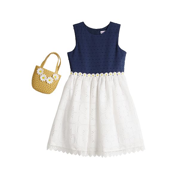 Girls 416 Blueberi Boulevard 2pc. Daisy Eyelet Dress with Daisy Purse