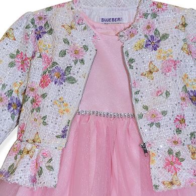 Girls 4-10 Blueberi Boulevard 2-pc. Rhinestone Trim Tulle Sleeveless Dress & Floral Knit Cardigan Set