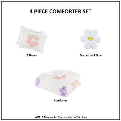 Intelligent Design Madeline Floral Reversible Tufted Chenille Comforter Set with Flower Throw Pillow