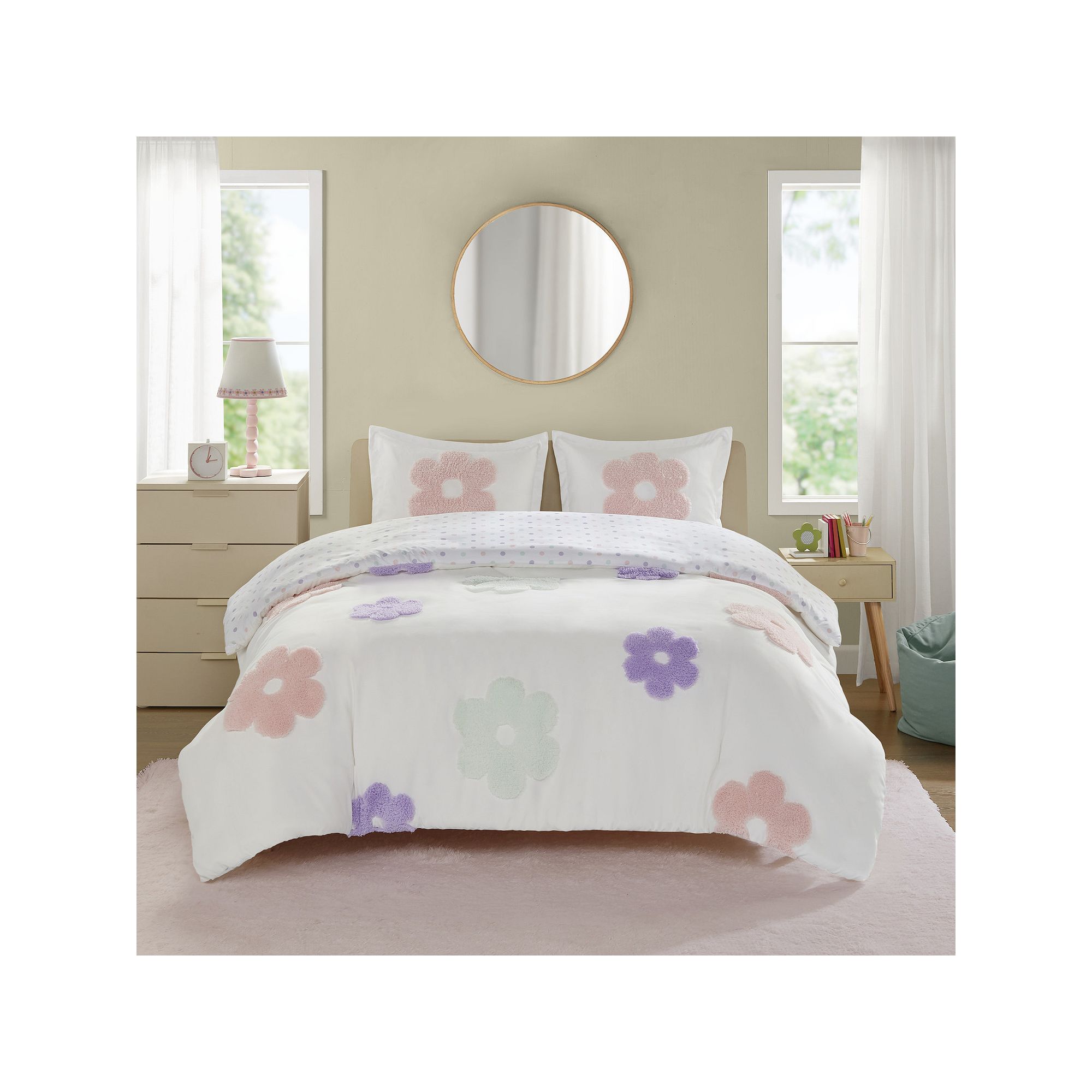 Intelligent Design Madeline Floral Reversible Tufted Chenille Duvet Cover S