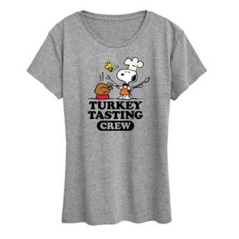 Women's Peanuts Snoopy & Woodstock Turkey Tasting Crew Graphic Tee