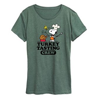Women's Peanuts Snoopy & Woodstock Turkey Tasting Crew Graphic Tee