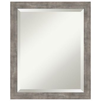 Marred Pewter Beveled Wood Bathroom Wall Mirror