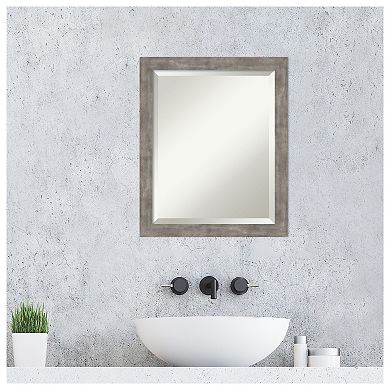 Marred Pewter Beveled Wood Bathroom Wall Mirror