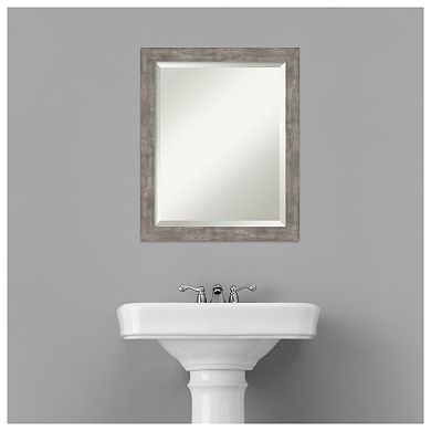 Marred Pewter Beveled Wood Bathroom Wall Mirror