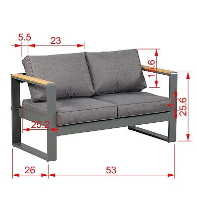 Aoodor Patio Furniture Loveseat Aluminum Sofa Couch Deep Seat