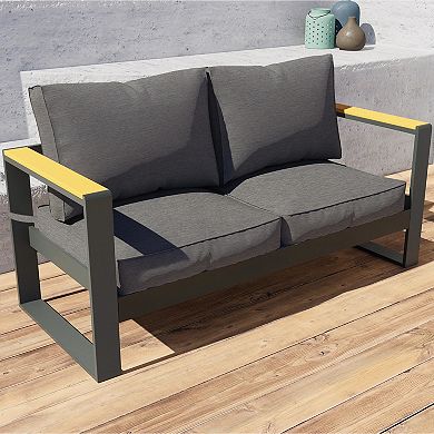 Aoodor Patio Furniture Loveseat Aluminum Sofa Couch Deep Seat