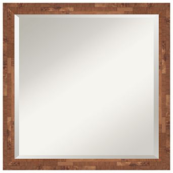 Fresco Light Pecan Beveled Wood Bathroom Wall Mirror