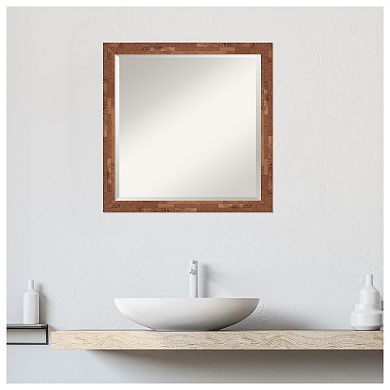 Fresco Light Pecan Beveled Wood Bathroom Wall Mirror