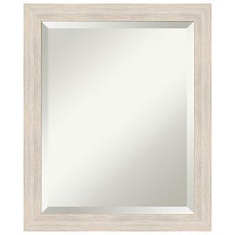 Hardwood Whitewash Narrow Beveled Wood Bathroom Wall Mirror