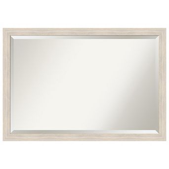 Hardwood Whitewash Narrow Beveled Wood Bathroom Wall Mirror