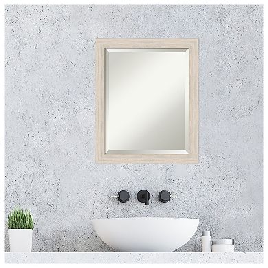 Hardwood Whitewash Narrow Beveled Wood Bathroom Wall Mirror