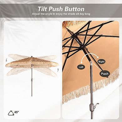 Aoodor Patio Umbrella Thatch Outdoor Umbrella （no Base）
