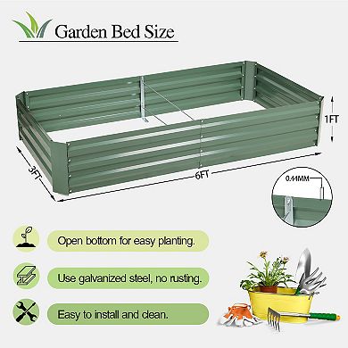 Aoodor Outdoor Raised Garden Bed 6' x 3' x 1' - Reinforced Galvanized Steel Planter Box
