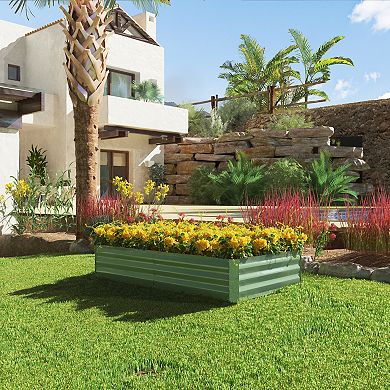 Aoodor Outdoor Raised Garden Bed 6' x 3' x 1' - Reinforced Galvanized Steel Planter Box