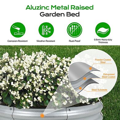 Aoodor 9'' Tall Aluzinc Metal Raised Garden Bed 30'' Round - Sliver (Set of 2)