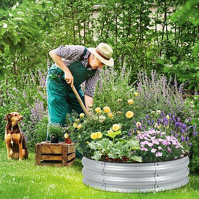 Aoodor 9'' Tall Aluzinc Metal Raised Garden Bed 30'' Round - Sliver (Set of 2)