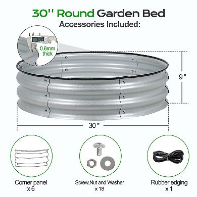 Aoodor 9'' Tall Aluzinc Metal Raised Garden Bed 30'' Round - Sliver (Set of 2)