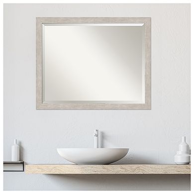 Marred Silver Beveled Wood Bathroom Wall Mirror