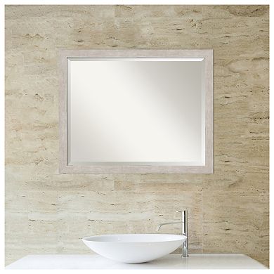 Marred Silver Beveled Wood Bathroom Wall Mirror