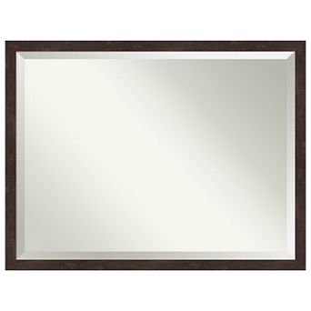 Fresco Dark Walnut Beveled Wood Bathroom Wall Mirror