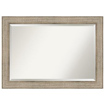 Trellis Silver Beveled Wood Bathroom Wall Mirror