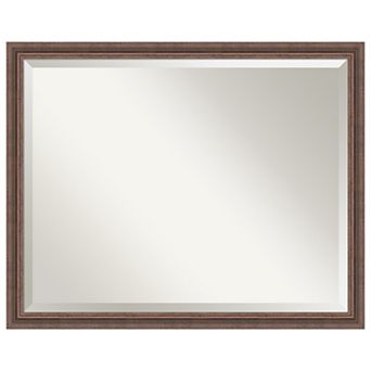 Distressed Rustic Brown Beveled Wood Bathroom Wall Mirror