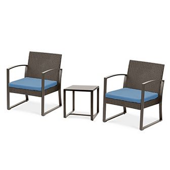 Aoodor 3 pc Patio Furniture Set, Outdoor Rattan Wicker Chairs with Table,Sofa Set with Cushion
