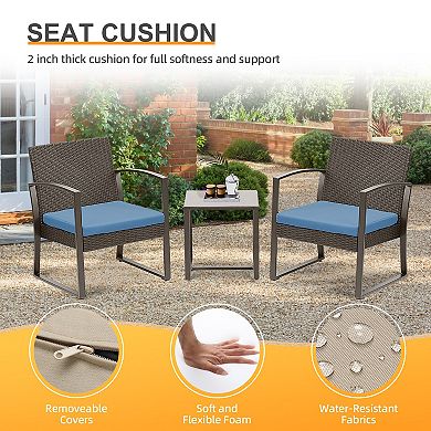 Aoodor 3 Pieces Patio Furniture Set, Outdoor Rattan Wicker Chairs with Table,Sofa Set with Cushion